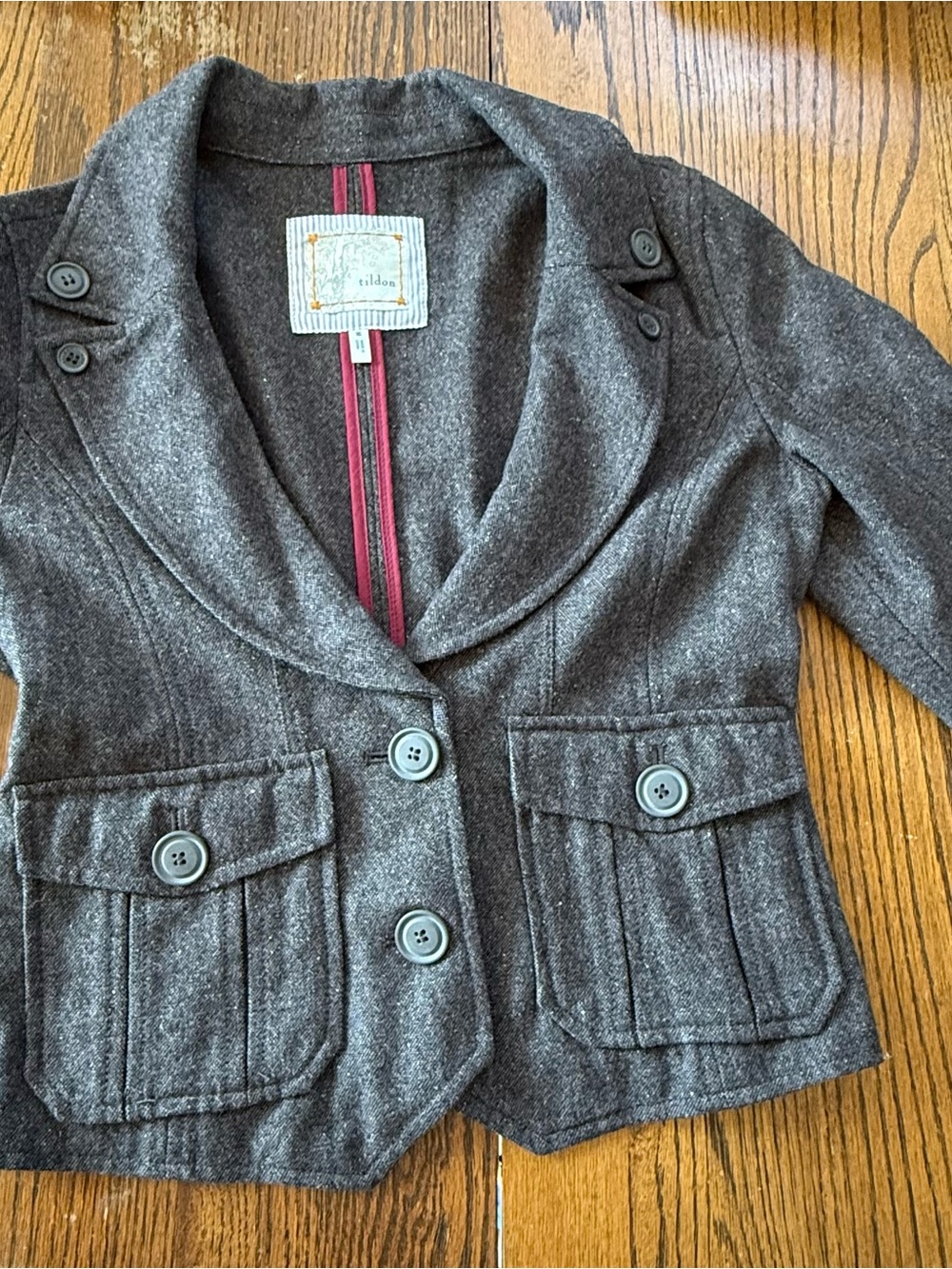 Tildon Womens’Charcoal Gray Shawl-Collar Button Front Blazer